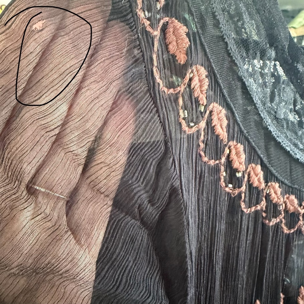 Free People Black Sheer Embroidered Dress with Lace 20s Inspired - Picture 9 of 10